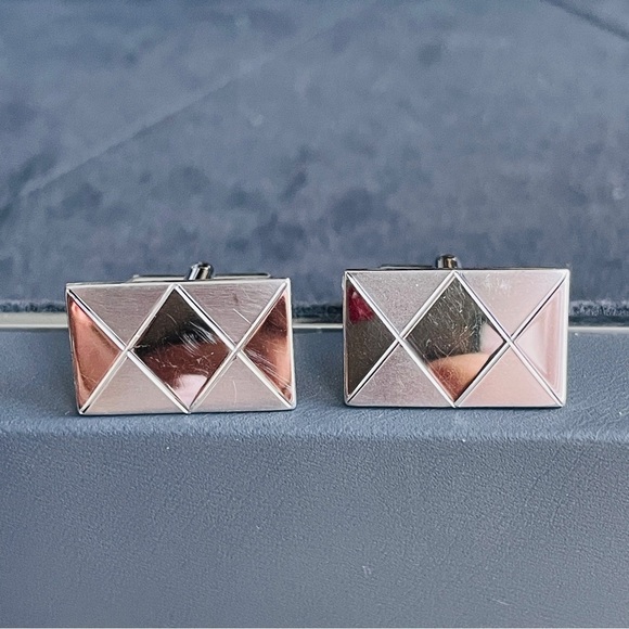 VINTAGE A&Z STERLING SILVER TEXTURED RECTANGLE CUFFLINKS CUFF LINKS - Picture 5 of 6